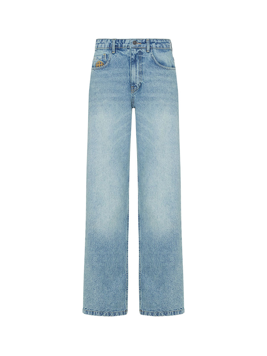 Dark blue palazzo jeans with embroidery