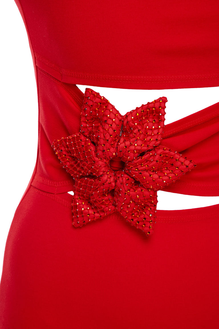 Red mini dress with cutouts