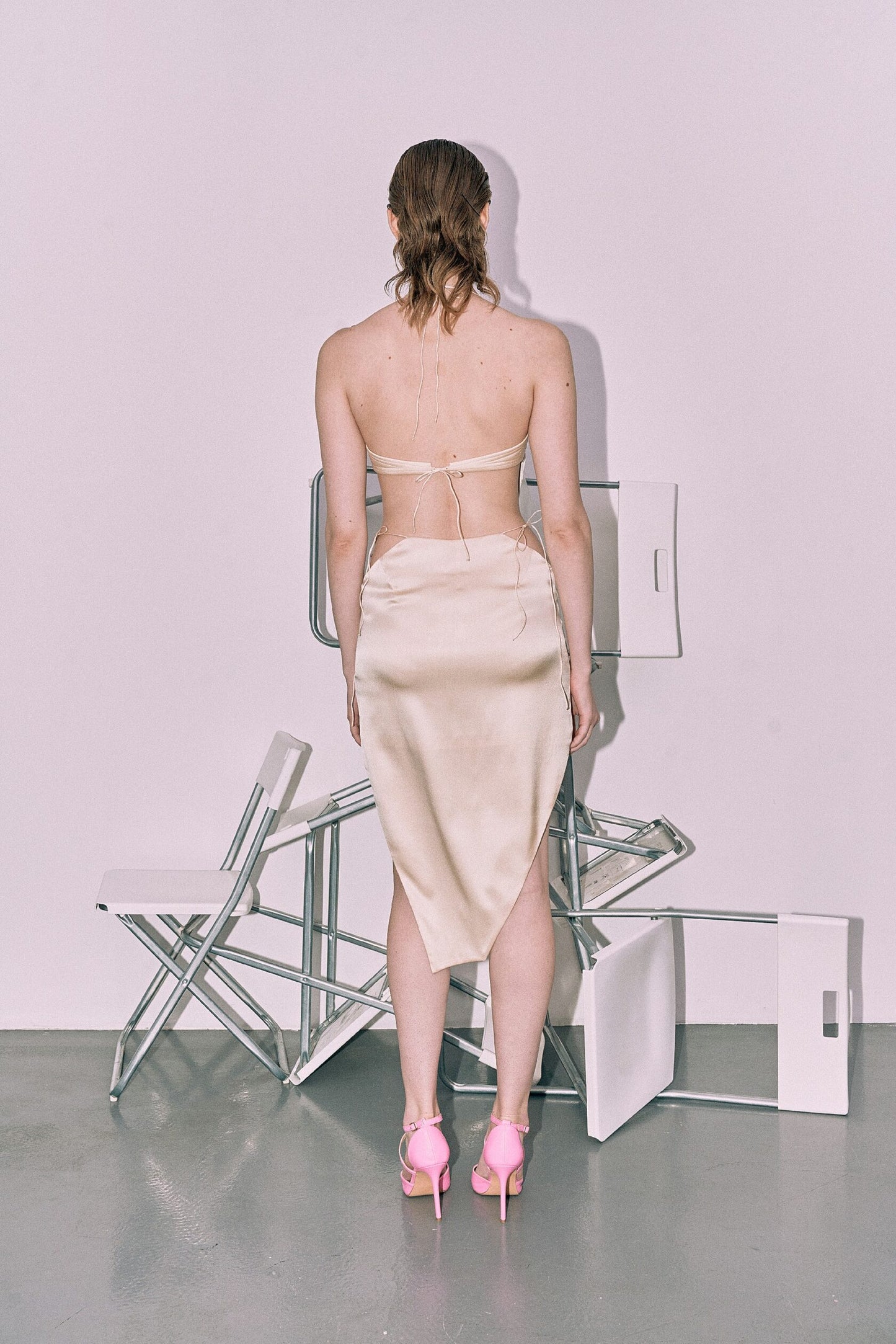 Wheat-colored natural silk dress