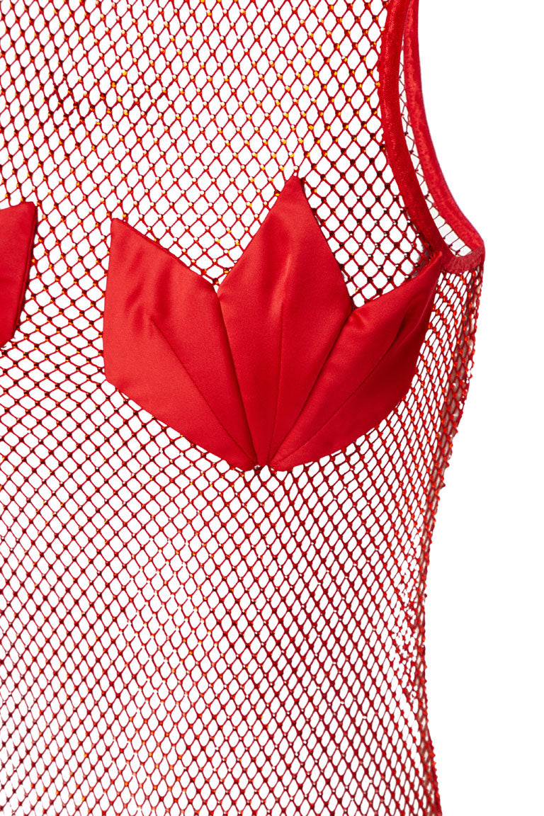 Red mesh crystal maxi dress