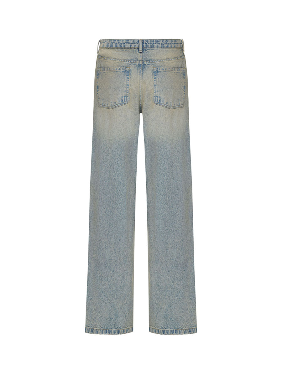 Palazzo jeans of rusty blue color with embroidery