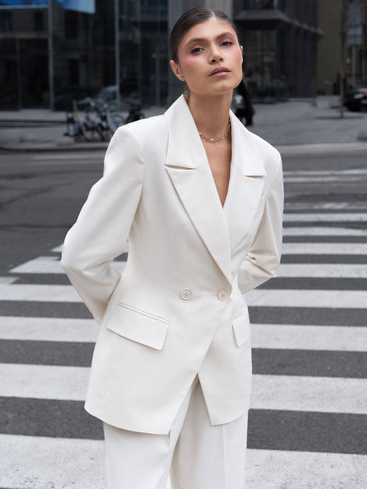 Double-breasted milk-colored jacket