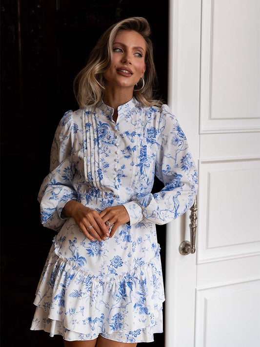 Milk color mini dress with long sleeves