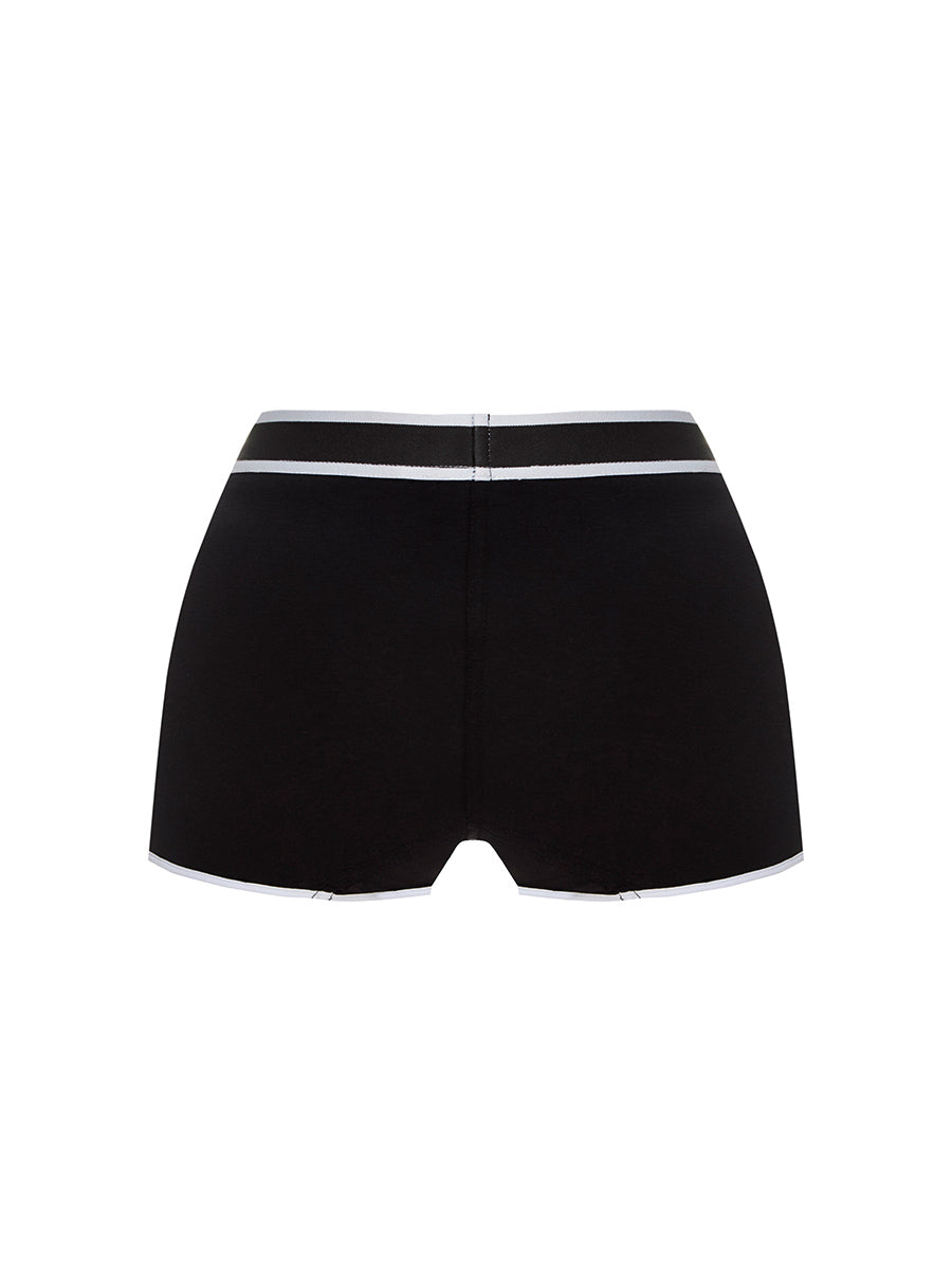 Black shorts with a branded elastic band