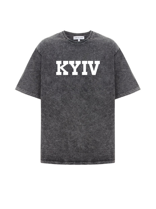 Dark gray oversize T-shirt with KYIV print