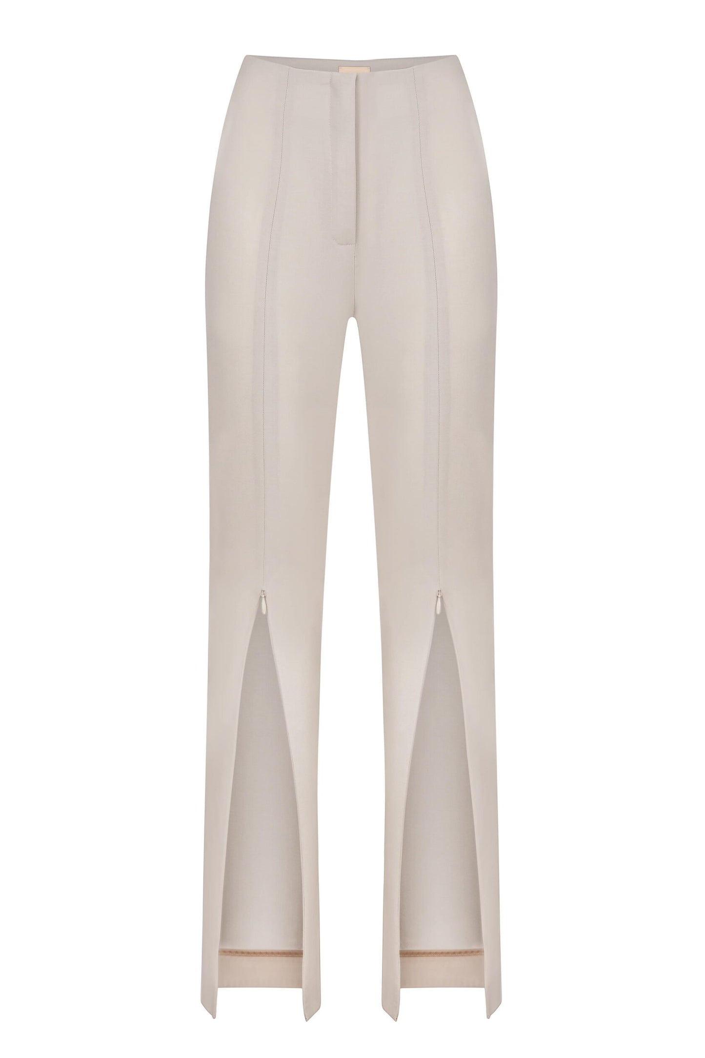 Beige slim fit pants with zipper on the front