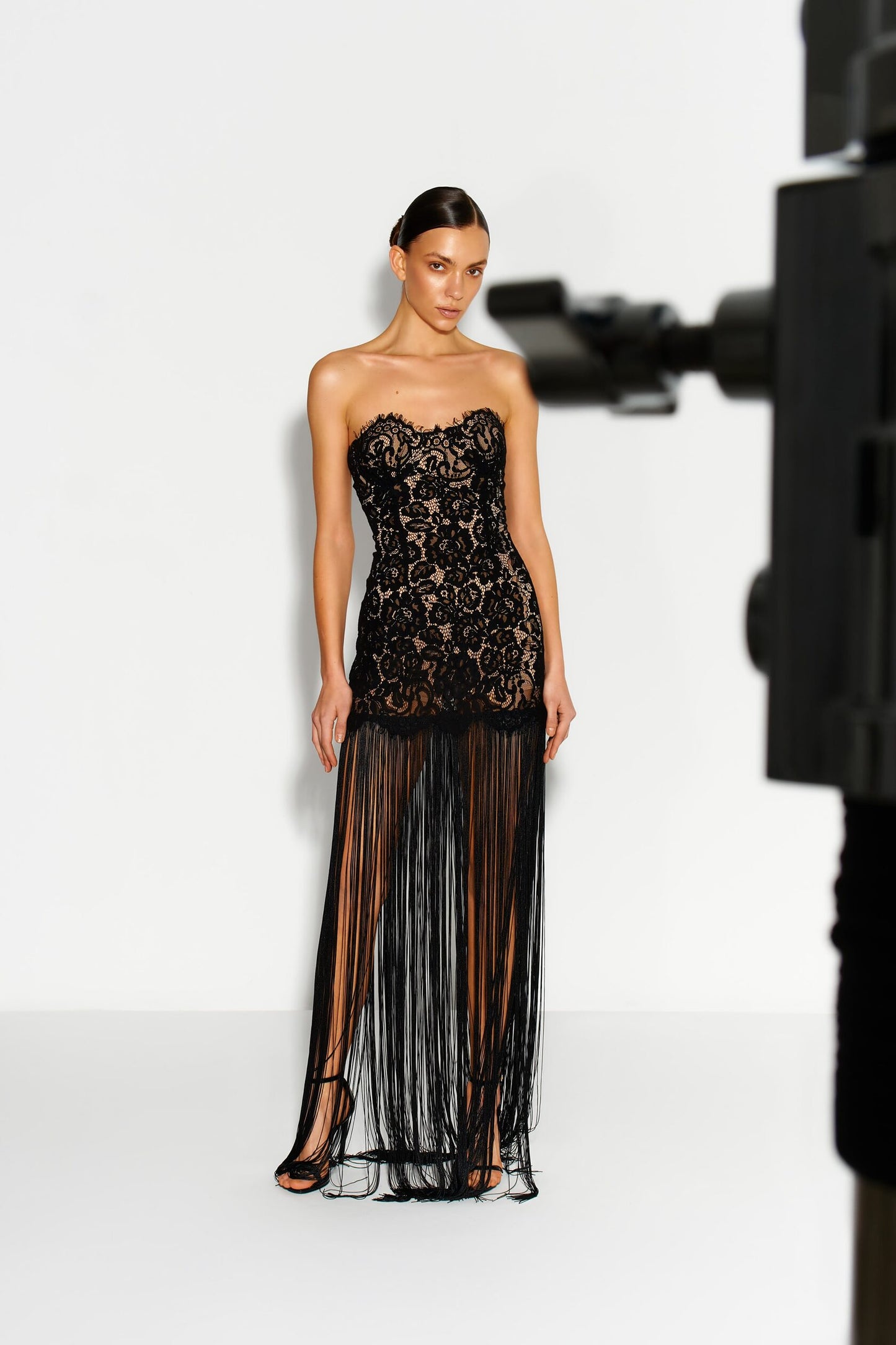 Lace dress with fringe