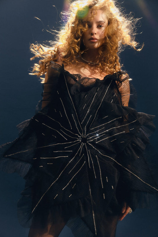 Dress in black color with crystals