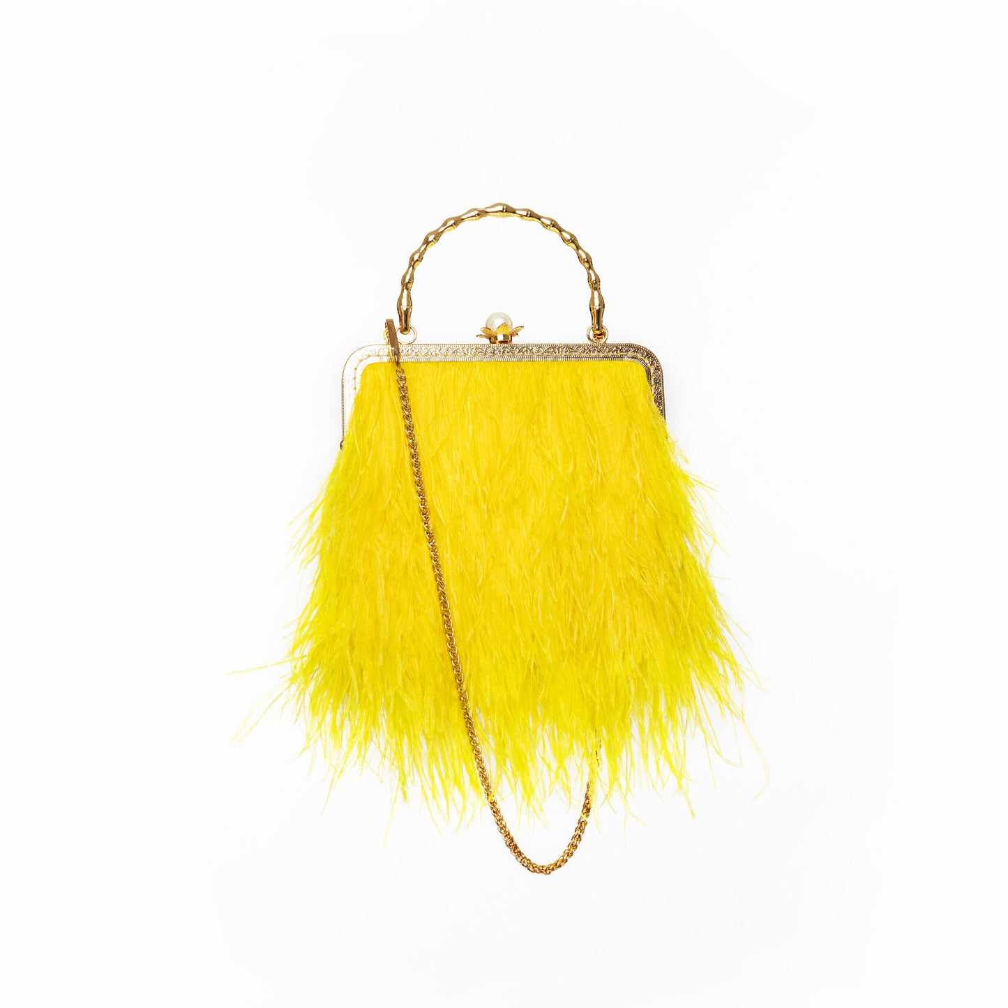 Yellow bag with a pearl decorated handle