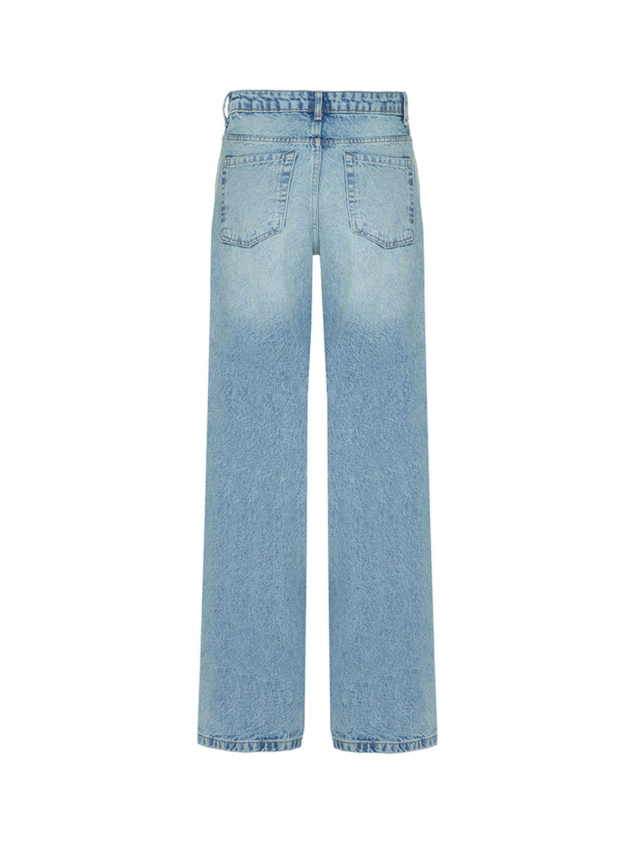Dark blue palazzo jeans with embroidery