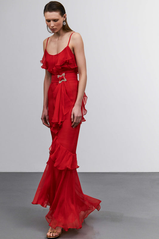 Red chiffon dress