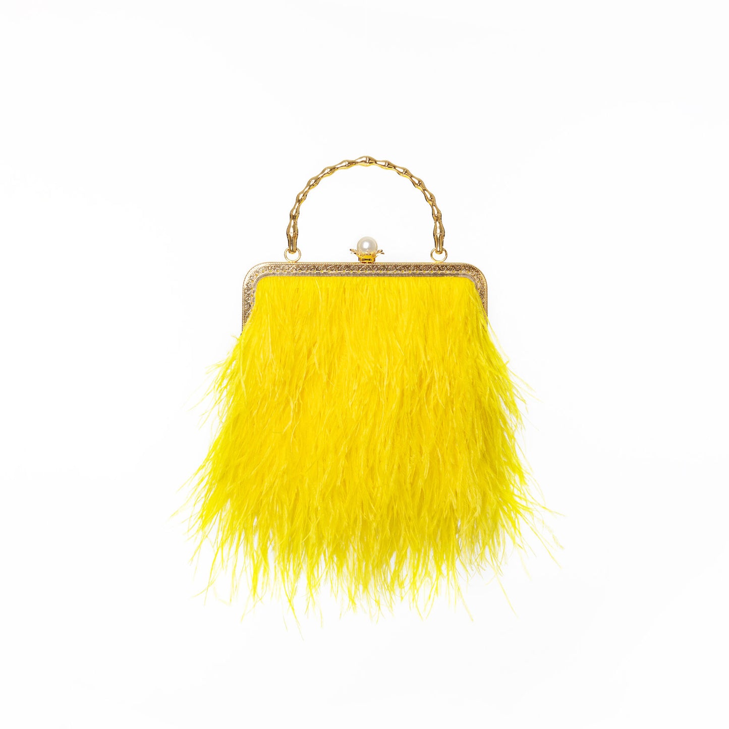 Yellow bag with a pearl decorated handle