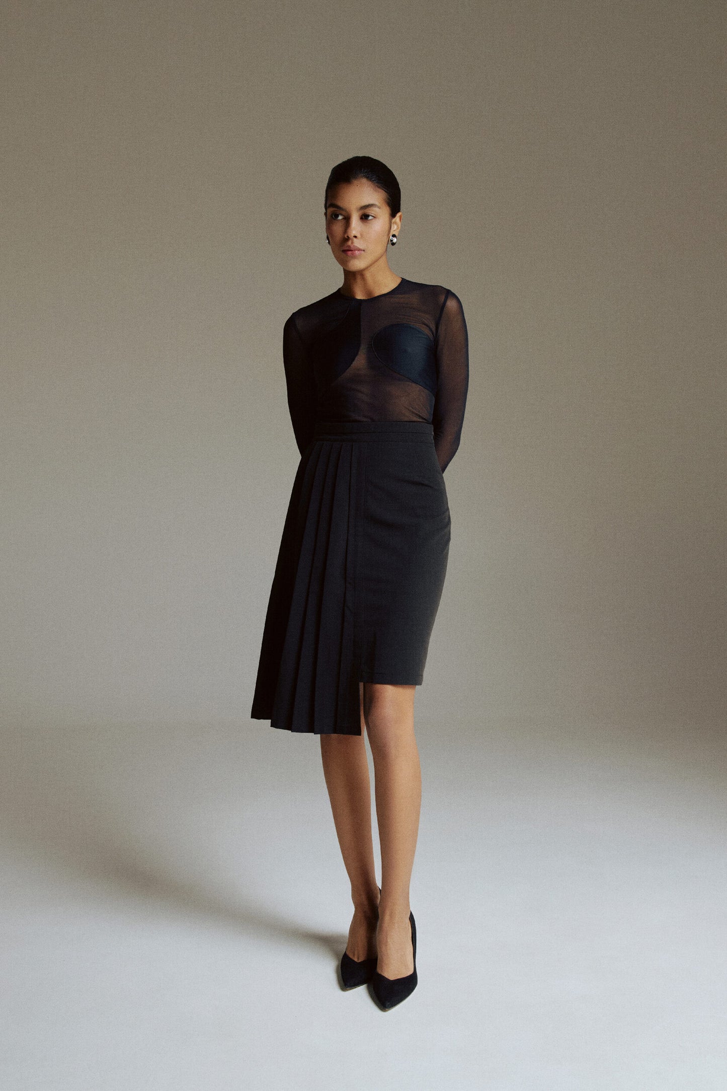 Asymmetric Pleated Skirt