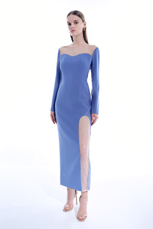 Front-slit maxi dress with crystal