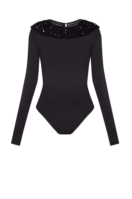 Knitted bodysuit in black color