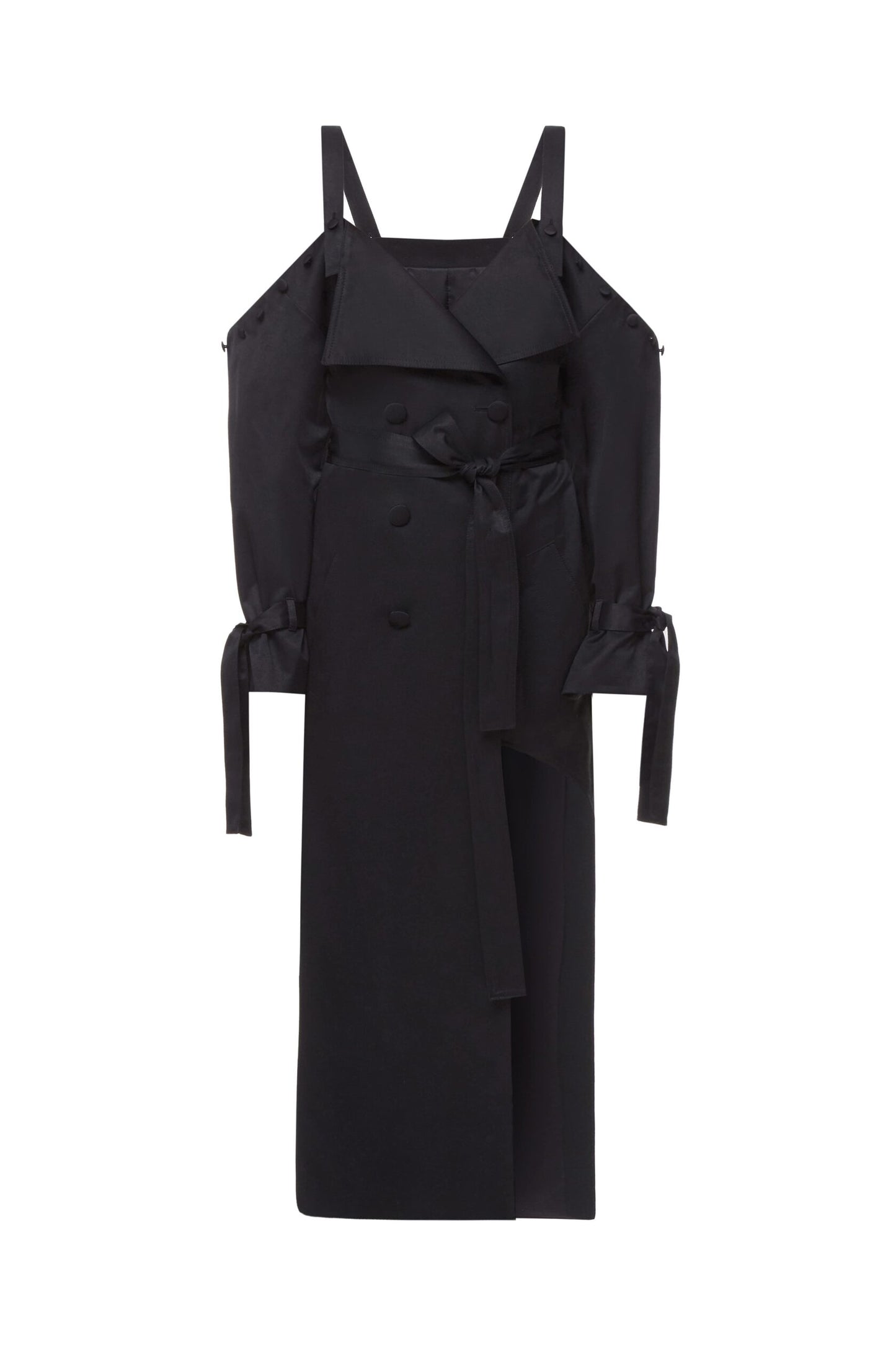 Front-slit trench coat with detachable top