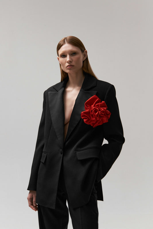 Suit jacket with satin inserts