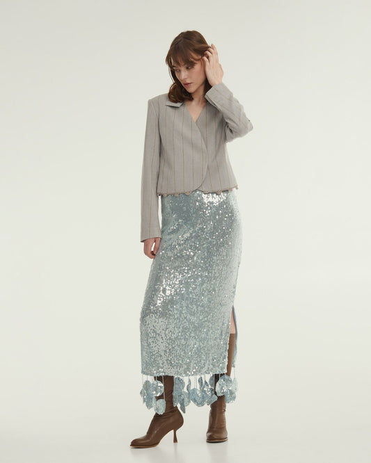 Sequin midi skirt in light blue