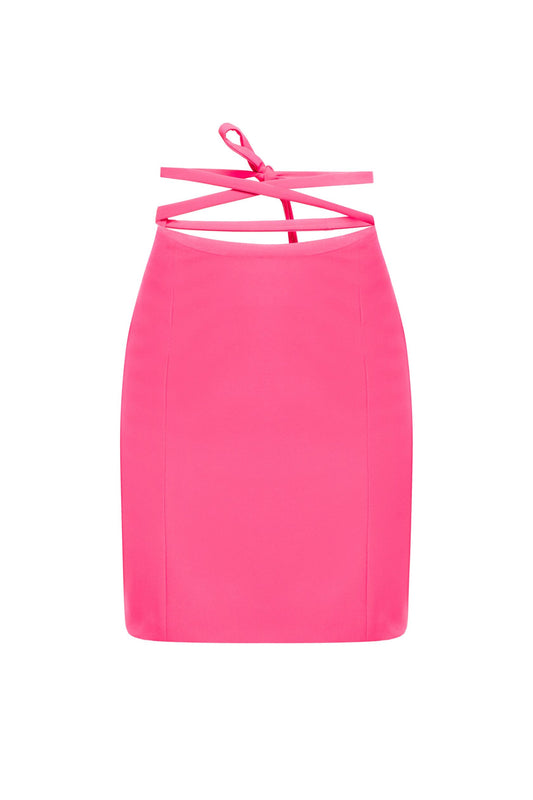 Cut-out waist mini skirt with belted