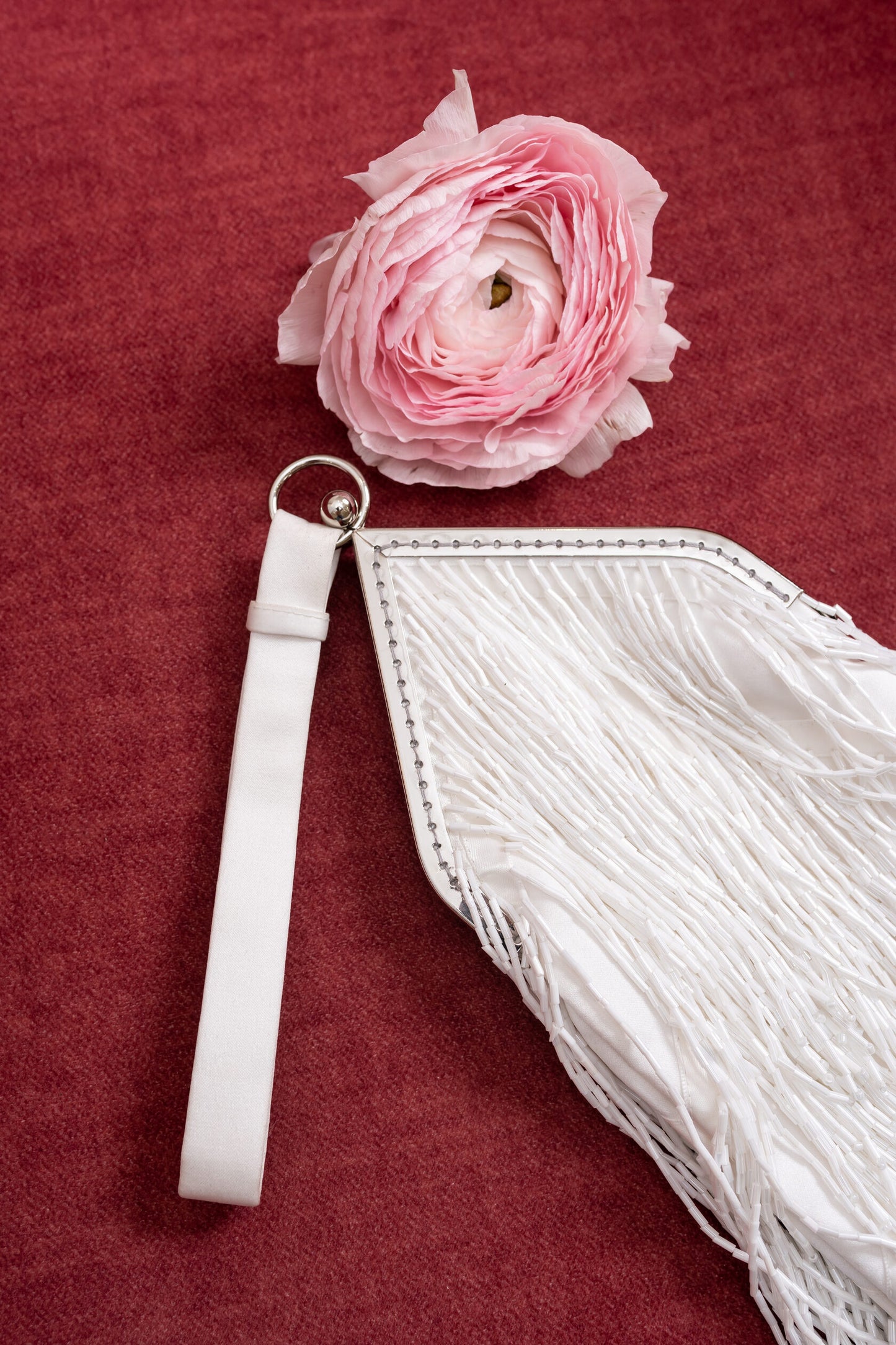 White glass beaded bag