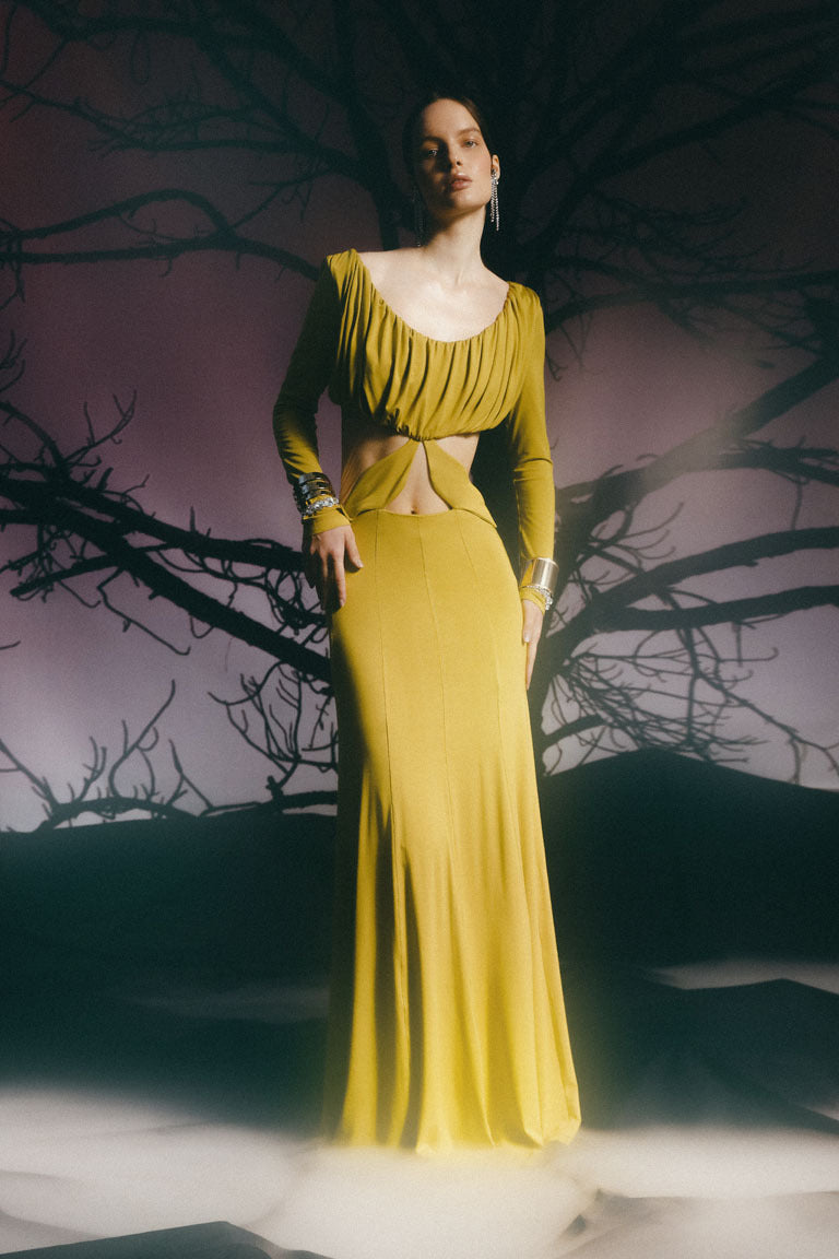 Maxi dress with cutouts in olive