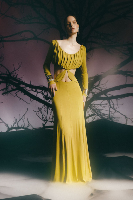 Maxi dress with cutouts in olive
