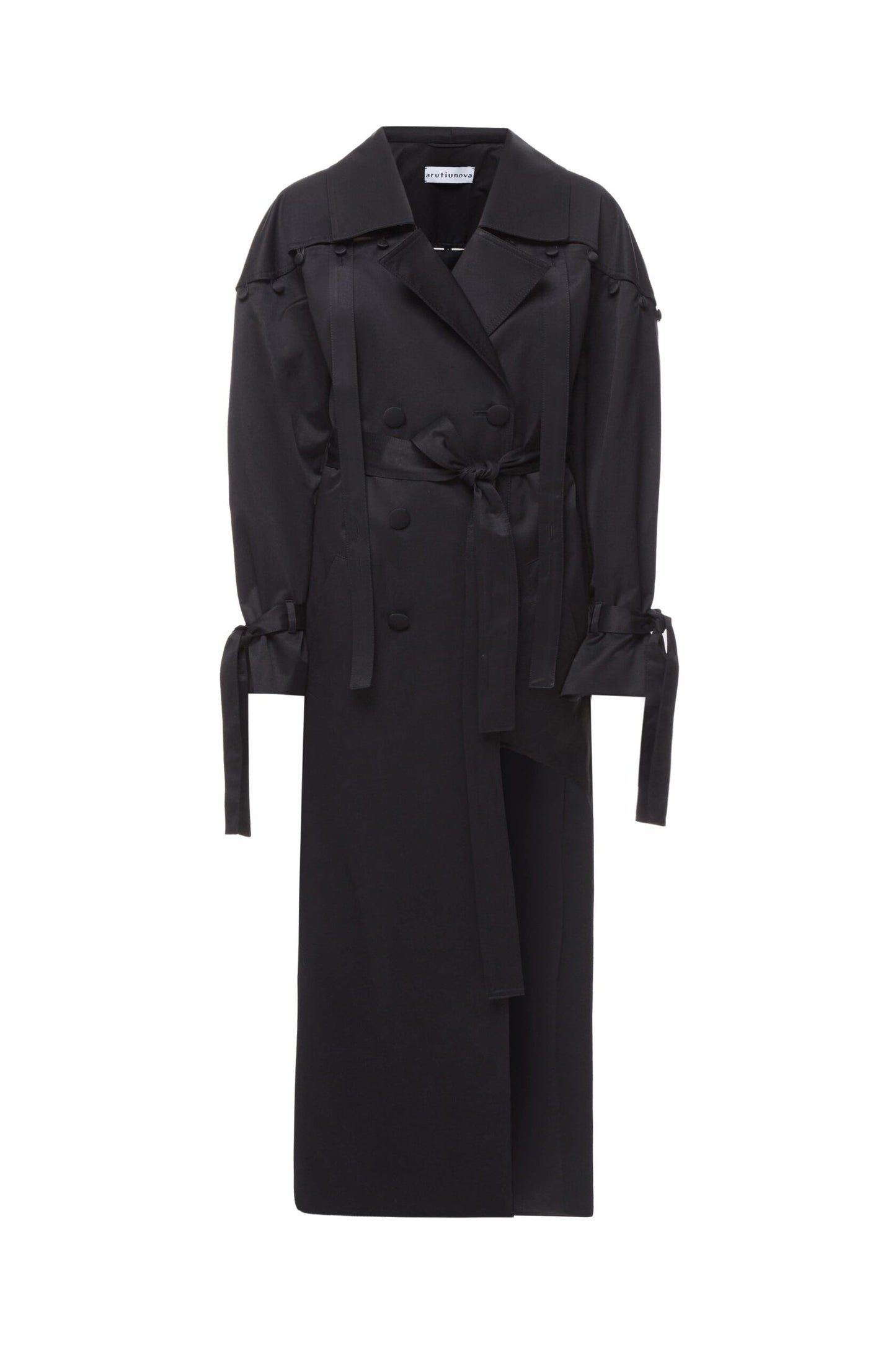 Front-slit trench coat with detachable top