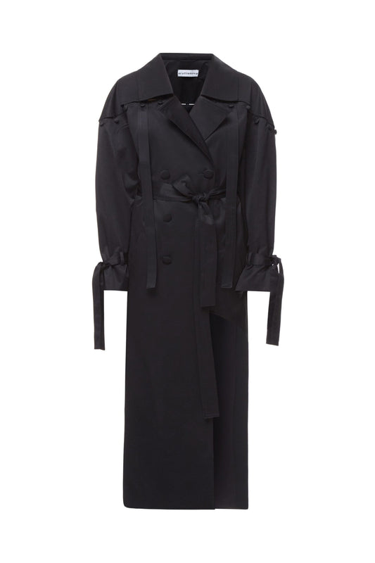 Front-slit trench coat with detachable top