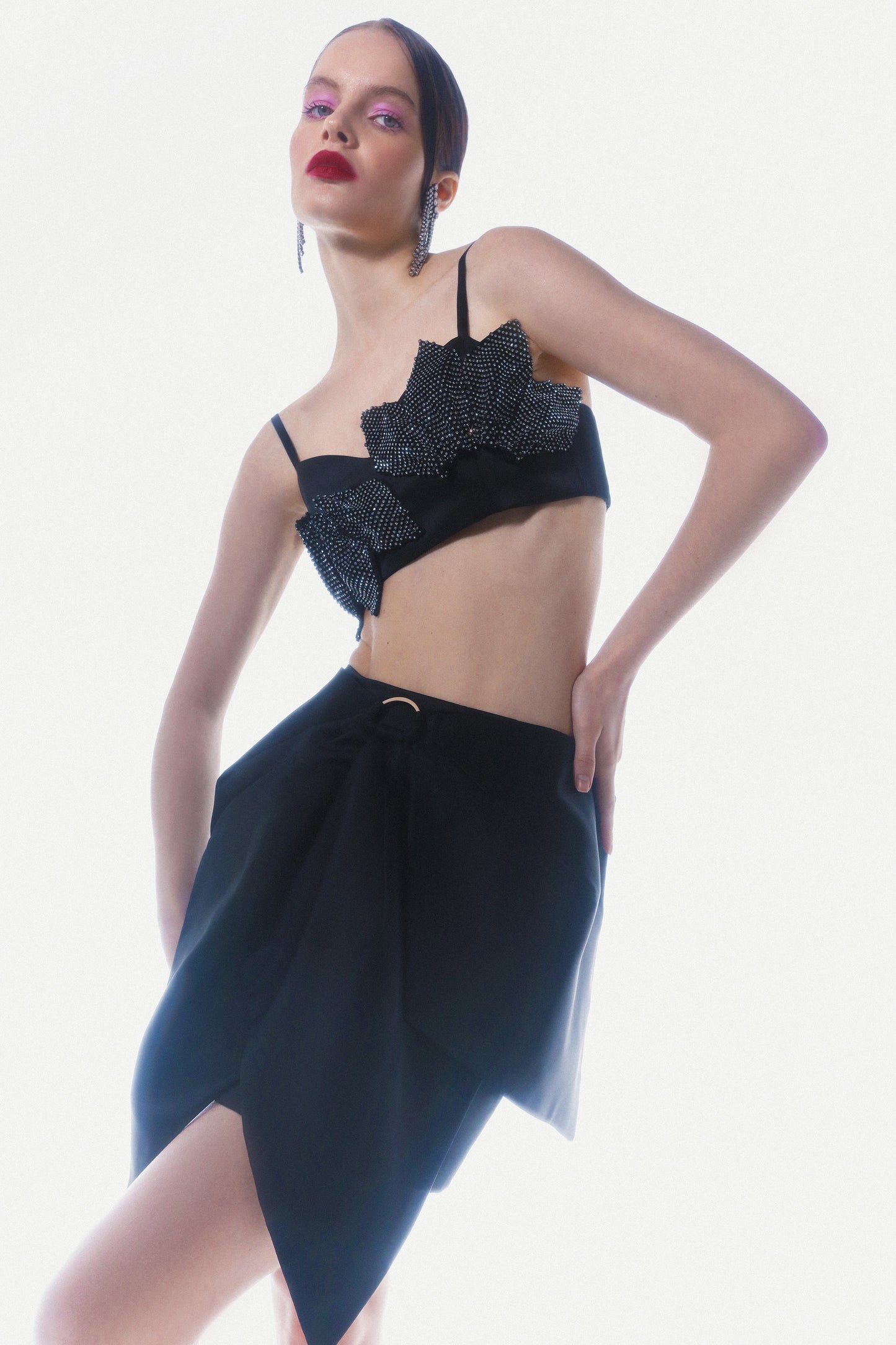 Black crystal handmade top