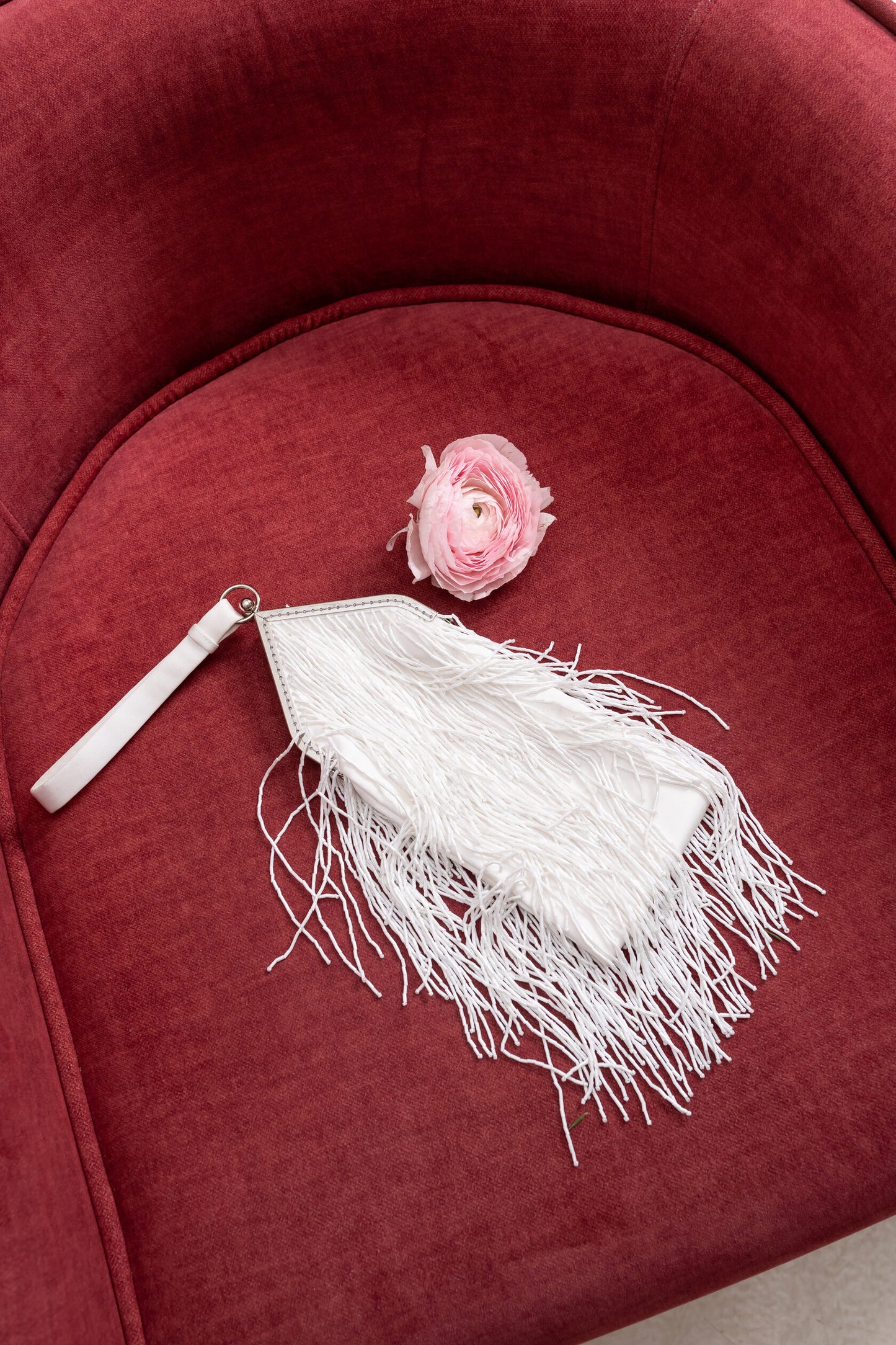 White glass beaded bag