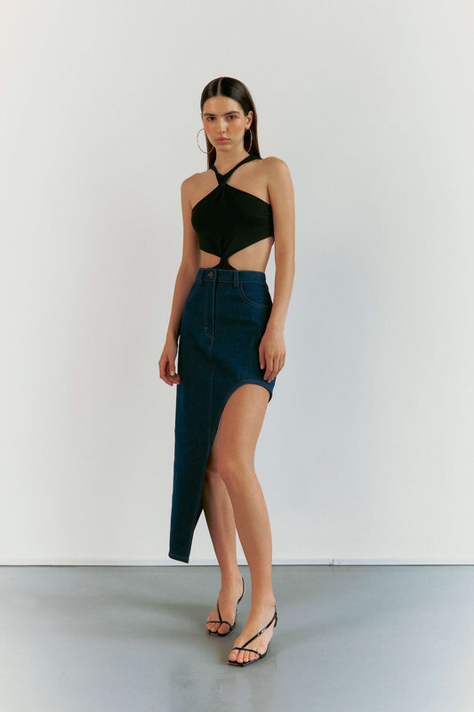 Front-slit midi skirt
