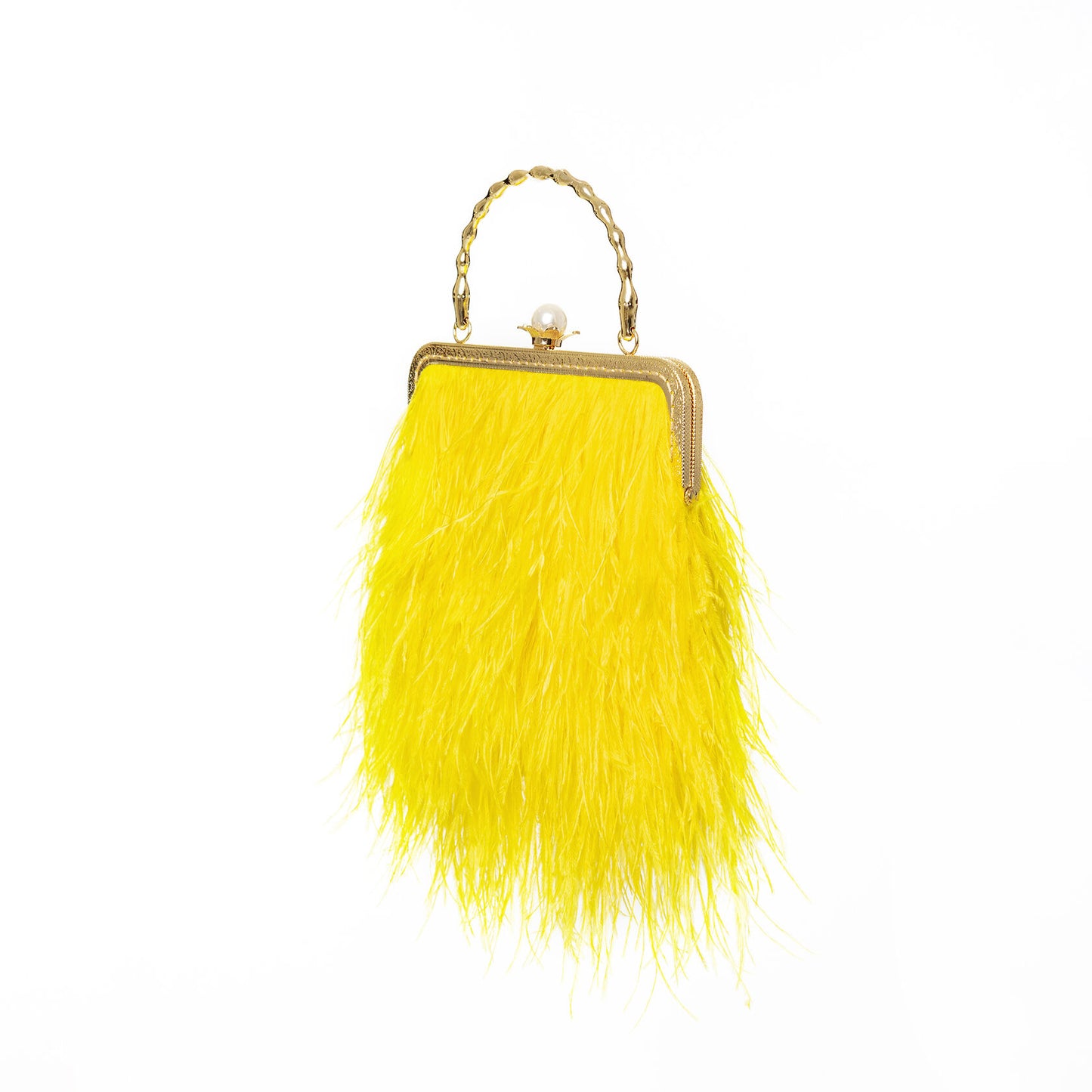 Yellow bag with a pearl decorated handle