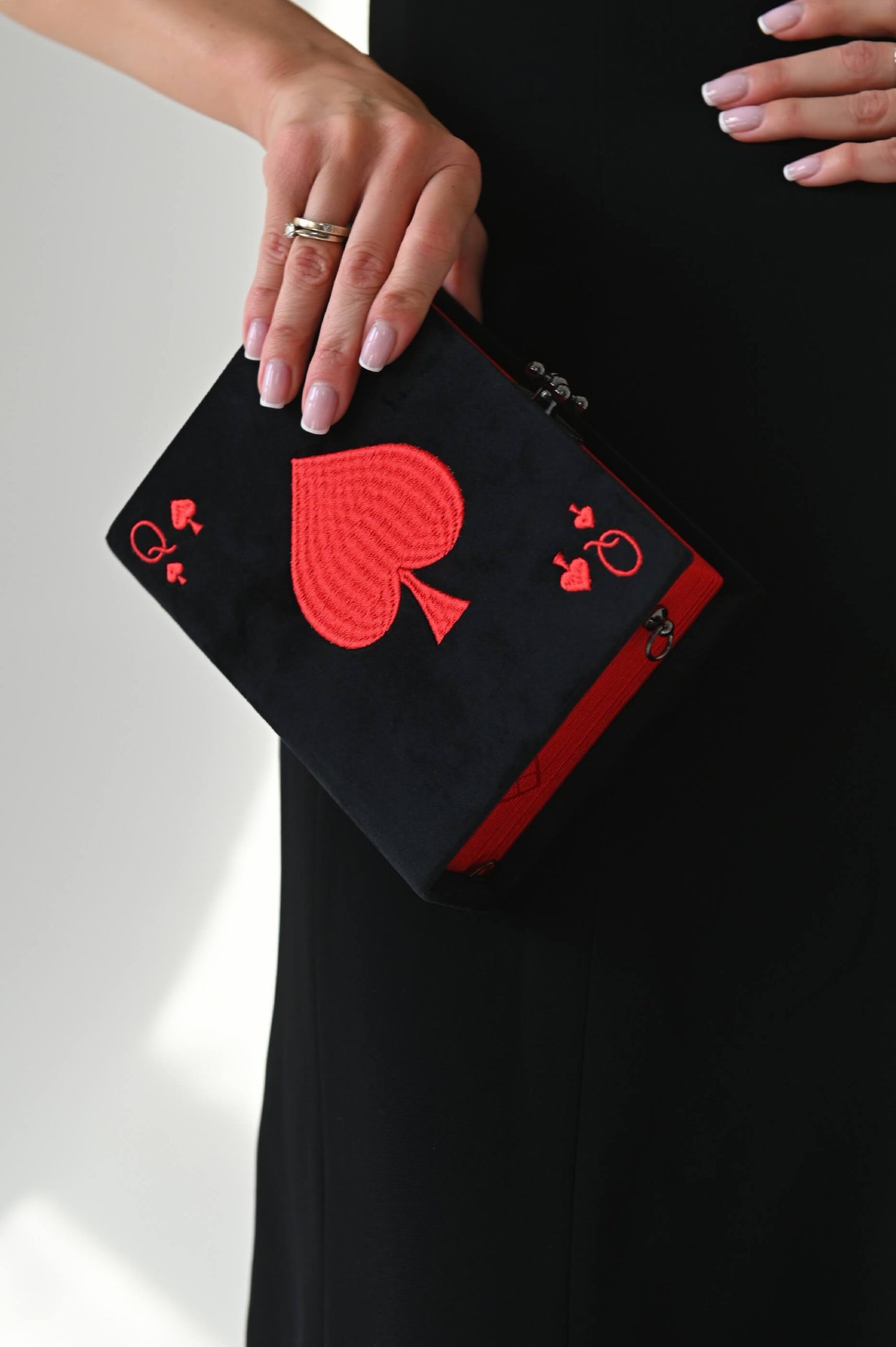 Embroidered clutch Queen of spades