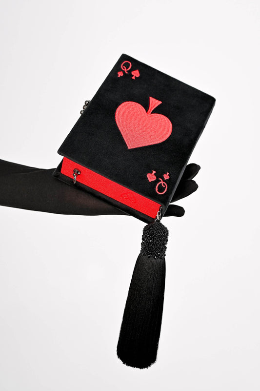 Embroidered clutch Queen of spades