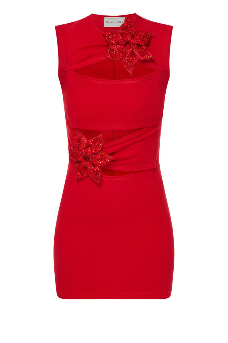 Red mini dress with cutouts