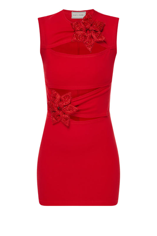 Red mini dress with cutouts