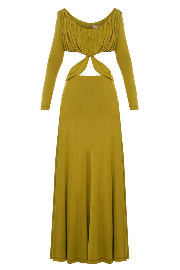 Maxi dress with cutouts in olive