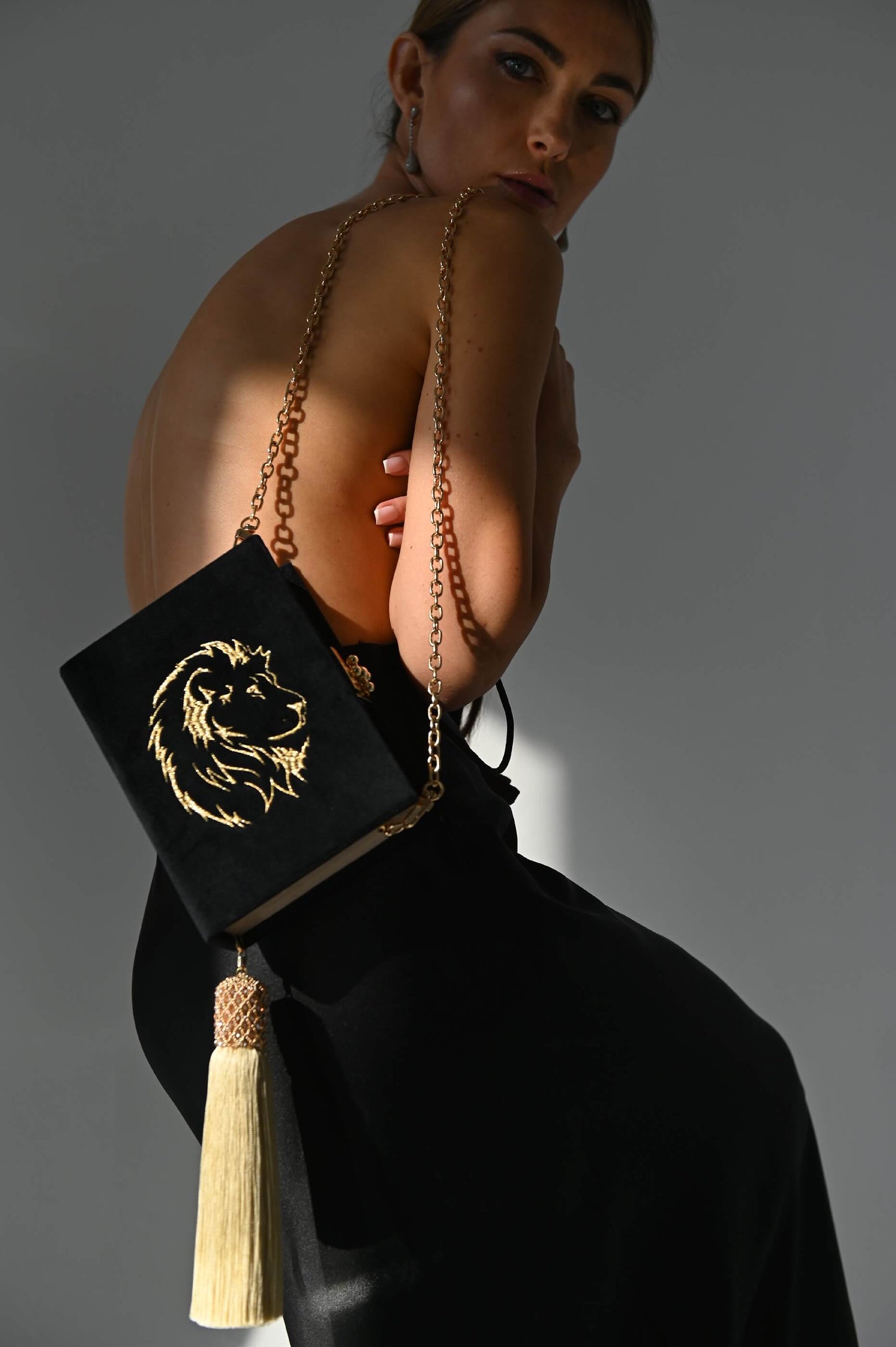 Embroidered clutch Lion