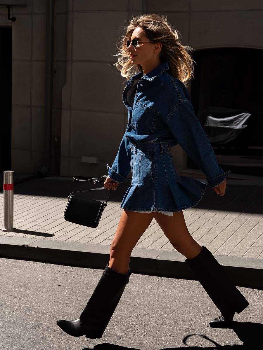 Blue denim mini skirt-shorts