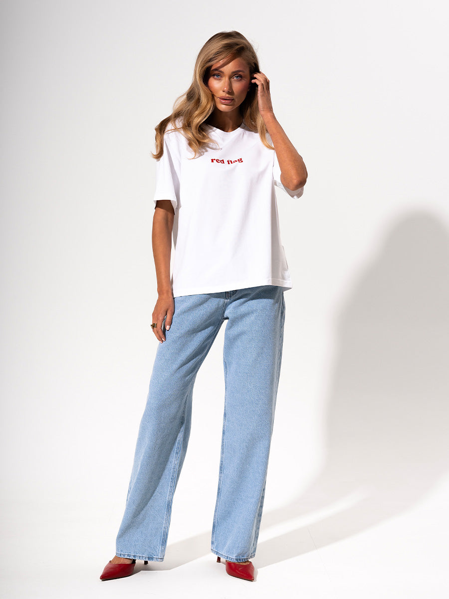 White T-shirt with red flag print