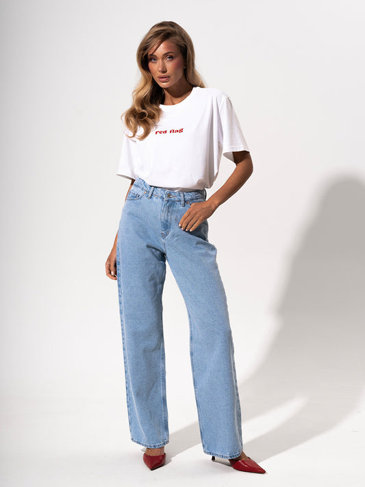 White T-shirt with red flag print