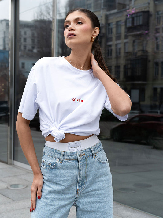 White oversize t-shirt with Kohai print