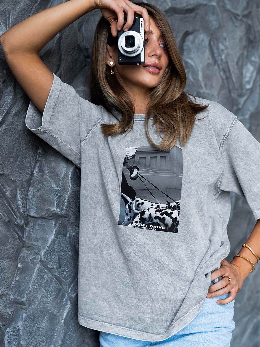 T-shirt boiled gray color with Dalmatian print