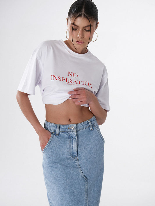 Midi denim skirt with a slit at the back